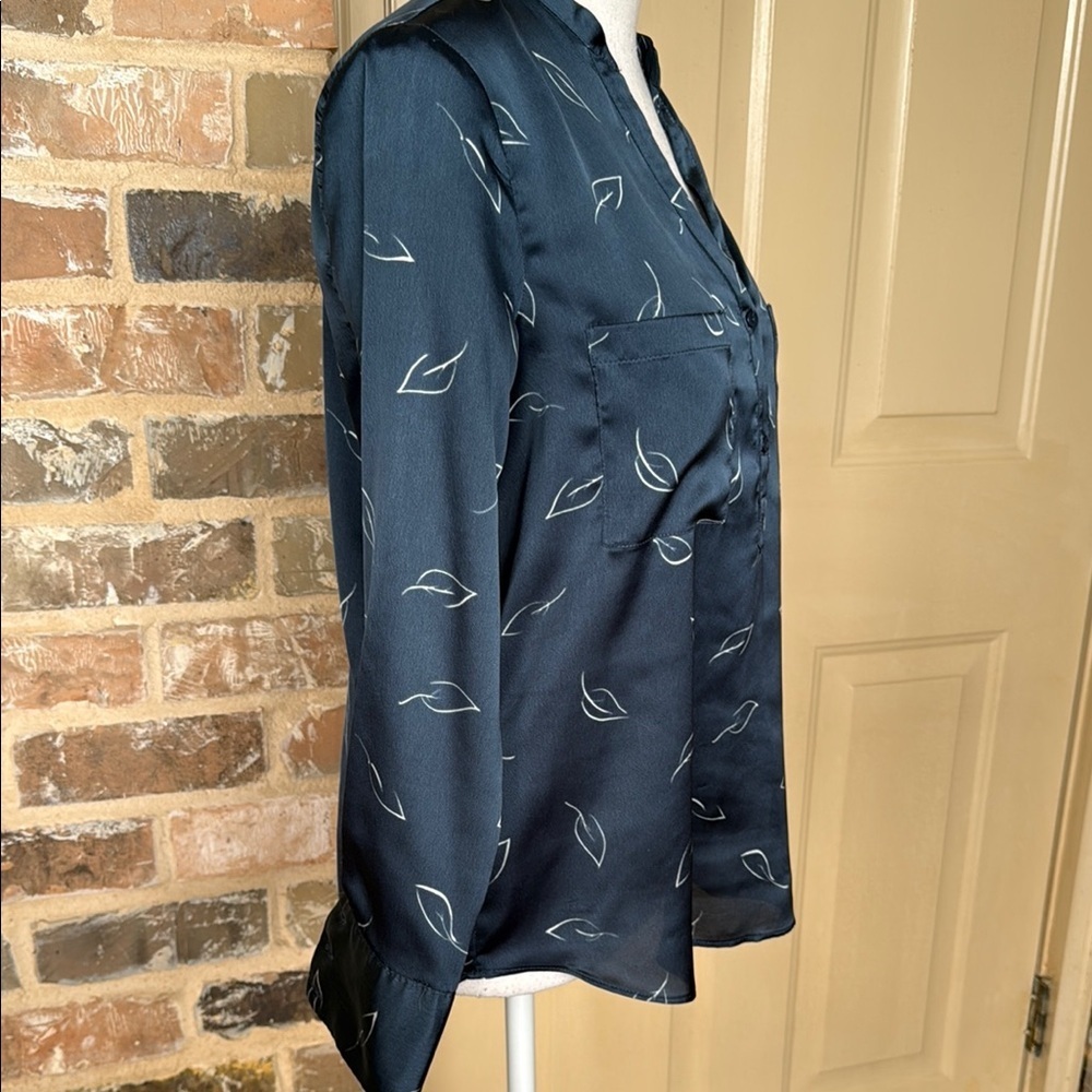 Zara Basic Collection Blue Satin Long Sleeve Leaf… - image 4